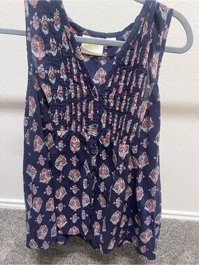 Maeve Navy Floral Pintuck Sleeveless Camisole